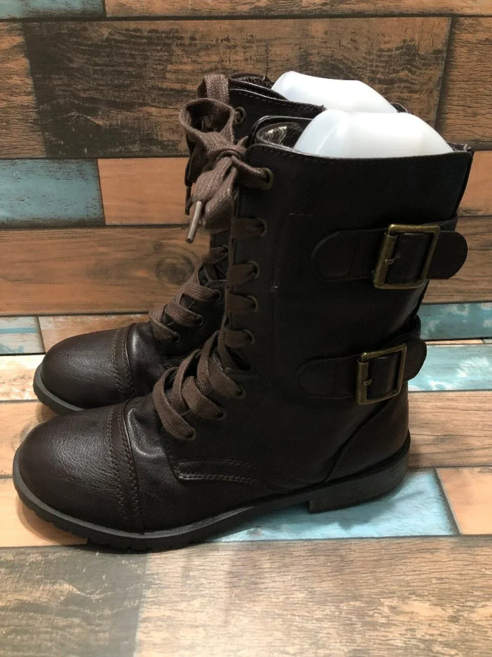 Self Esteem Combat Boots Zip Up Lace Up Brown Women's Size 6.5 M - Picture 5 of 12